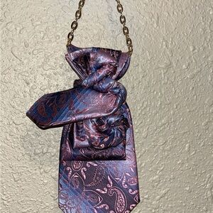 Silk Paisley Knot Pendant Bag in Shimmering Blue-Purple